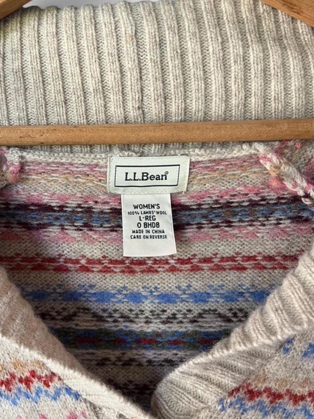 L.L. Bean Cream Fair Isle Button-Up Cardigan with Multicolor Stripes - Picture 3 of 6